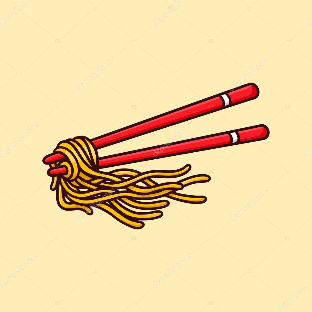 Red Chopstick Noodles Illustration Cartoon Vector