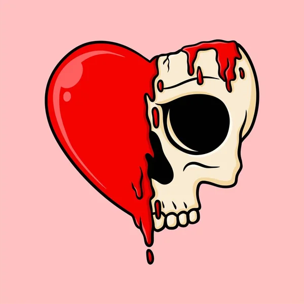 Heart Melting Skull Cartoon Vector Illustration — 图库矢量图片