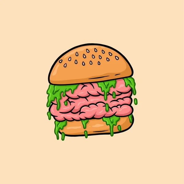 Brain Burger Cartoon Vector Illustration — Stockvektor