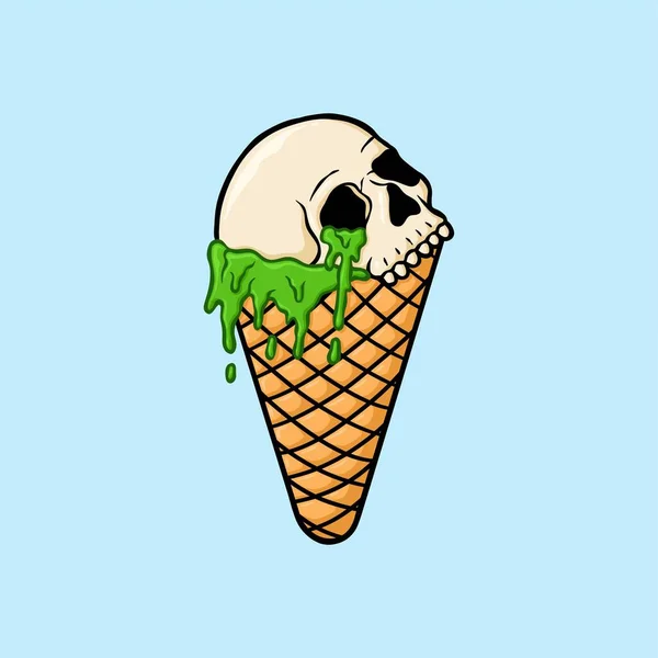 Zombie Ice Cream Cone Melts Skull Vector Illustration — Vector de stock