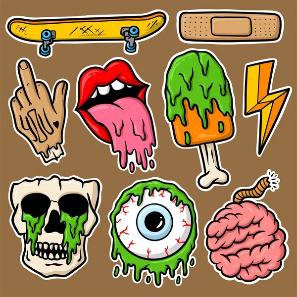 Sticker Set Hand Drawn Zombie Cartoon Illustration — Vector de stock