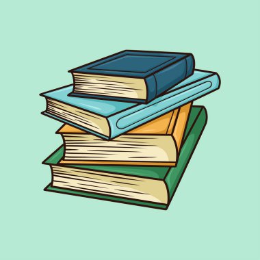 Dört Kitap Yığını Vektör Çizgi Film Çizimi