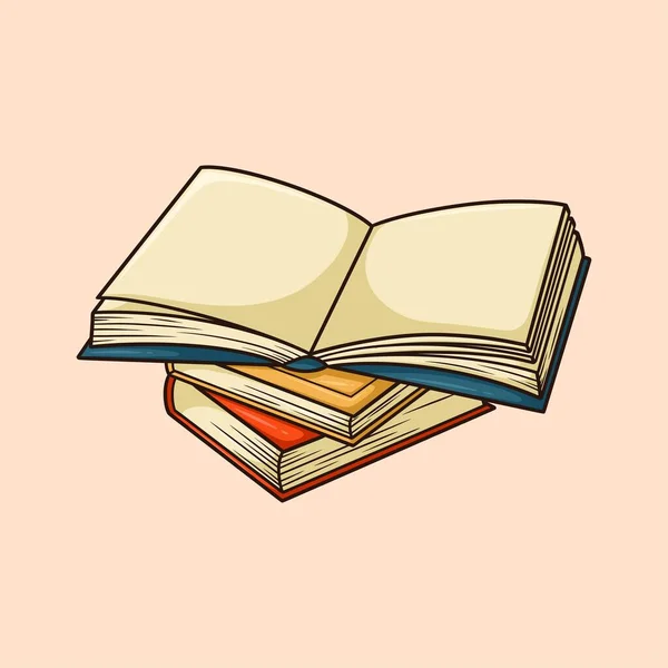 Three Books One Open Vector Cartoon Illustration — Διανυσματικό Αρχείο