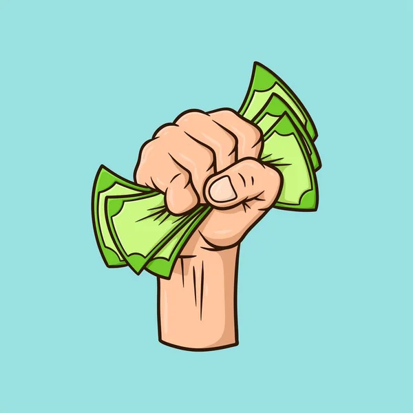 Segurando Dinheiro Cartoon Vector Ilustração — Vetor de Stock