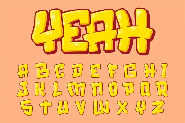 Ábécé Sárga Aranyos Egyszerű Graffity Szöveg Vektor Betűk — Stock Vector