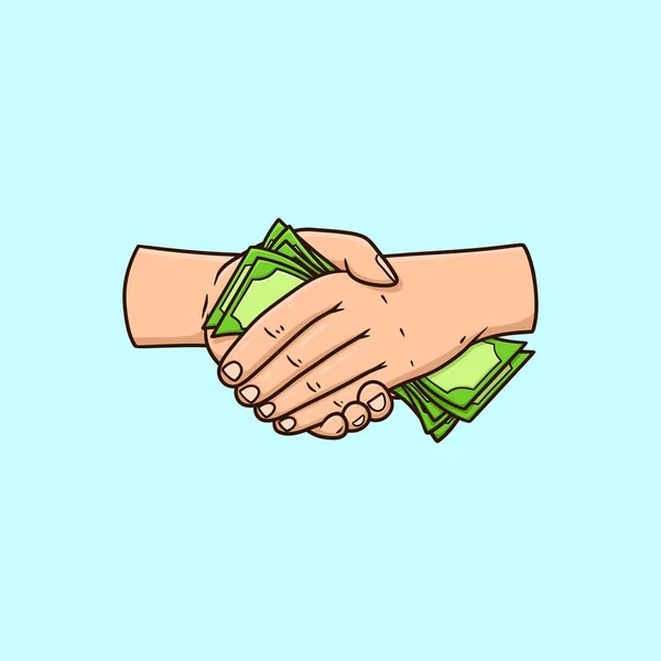 Handshake Dinheiro Suborno Cartoon Vector Ilustração — Vetor de Stock