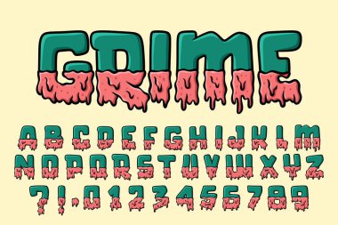 Erimiş Grime Alfabesi Canavar Graffiti metin vektörü Harfleri