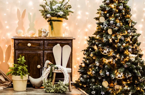 Noël Décor Nouvel Chambre Des Enfants Faite Matériaux Naturels Dans — Photo