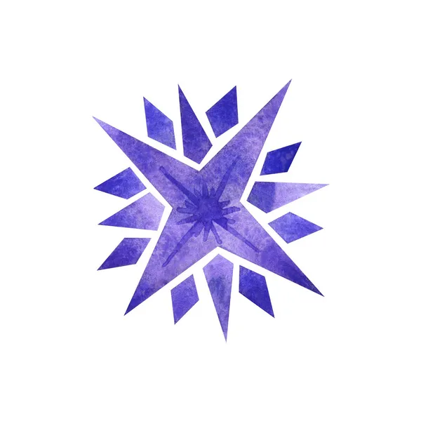 Akvarell kék lila csillag hópihe elszigetelt elem — Stock Fotó