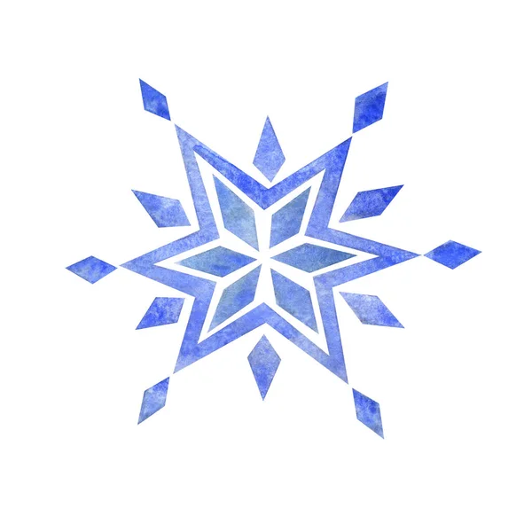 Akvarell blå stjärna snöflinga isolerat element — Stockfoto