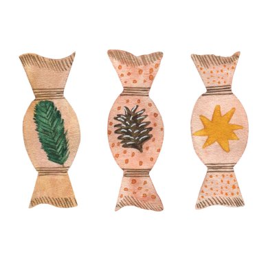 Suluboya Noel şekeri, xmas şekeri ve şeker seti. Kış tatili için elementler 