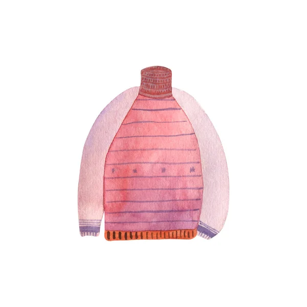 Illistrazione isolata ad acquerello del maglione nei colori rosa, viola, rosso. Elemento singolo — Foto Stock