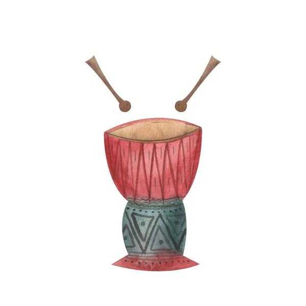 Акварельные барабаны с барабанными палочками — стоковое фото
