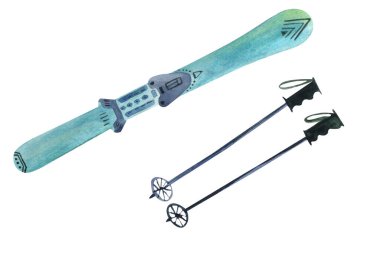 Suluboya gökyüzünün izole edilmesi ve mavi renkli kayak sopaları. Tek element 