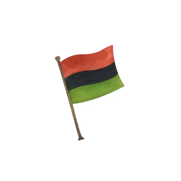 Aquarel geïsoleerde illustratie van de vlag van de Afrikaanse Republiek, qwanzaa viering traditioneel, in groen, zwart, rode kleuren. Eén enkel element — Stockfoto