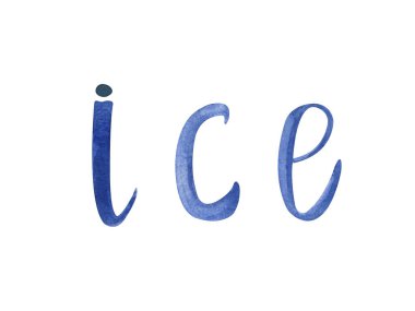 Sözcük buzu mavi harflerle suluboya.