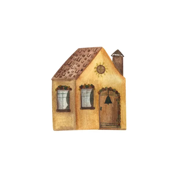 황갈색으로 묘사되어 있는 시골 수채화 석고 집 — 스톡 사진