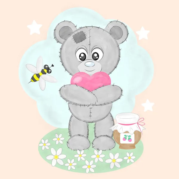 Lustige Cartoon-Teddybär Biene und Honig — Stockfoto