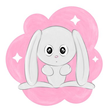  Şirin gri tavşan kulakları, uzun büyük gözleri var.