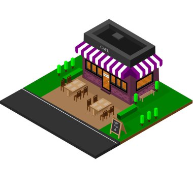 3 boyutlu resimleme. Kafe dükkanı simgesi Isometric illüstrasyon