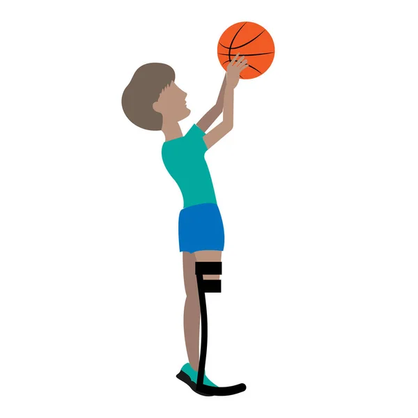 Zakázaný sportovec. Paralympijské. basketbalový atletický muž. Leg protéza. — Stockový vektor