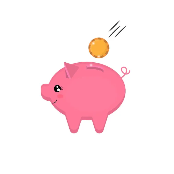 Cute świnia świnka bank ze złotą monetą, bankowość i inwestycja wektor koncepcja z świnka bank Oszczędność pieniędzy na depozycie. — Wektor stockowy