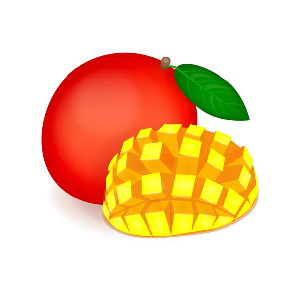 Mango aislado sobre fondo blanco con frutos de mango en rodajas y enteros — Vector de stock