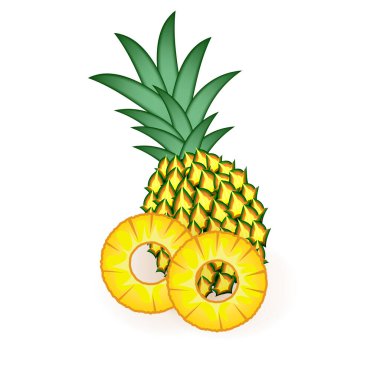 Yapraklı ananas ve ananas dilimleri çok gerçekçi..