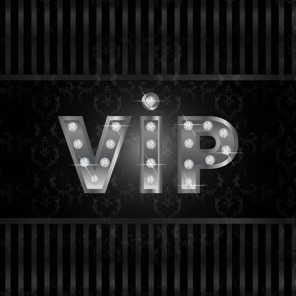 VIP invitation with silver lettering label with frame on black pattern background. — Stock Photo, Image