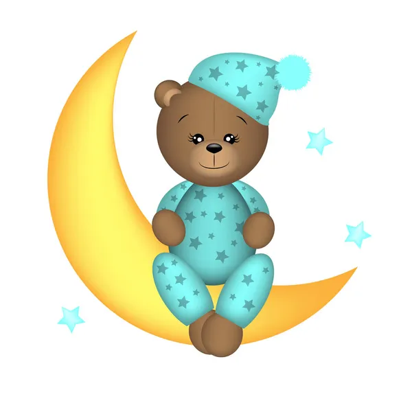 Teddy bear on the moon in pajamas cute illustration for decorating textile gift wrapping and other baby accessories — Stock Vector