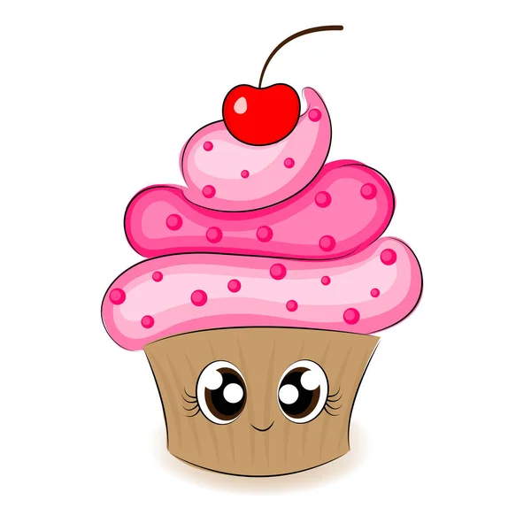 Kawaii tarzında nefis komik kek karakteri, tişört baskısı ve beyaz arka planda izole edilmiş komik tatlı yemekleri ile hediye paketi için parlak tasarım..
