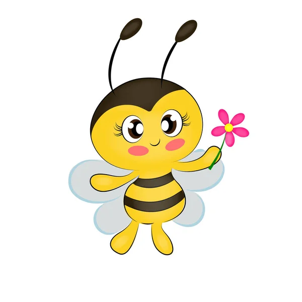 Çiçek desenli şirin arı. Tekstil desenli bal ürünleri. Beyaz zemin üzerinde tatlı çizgi film arıları. — Stok Vektör