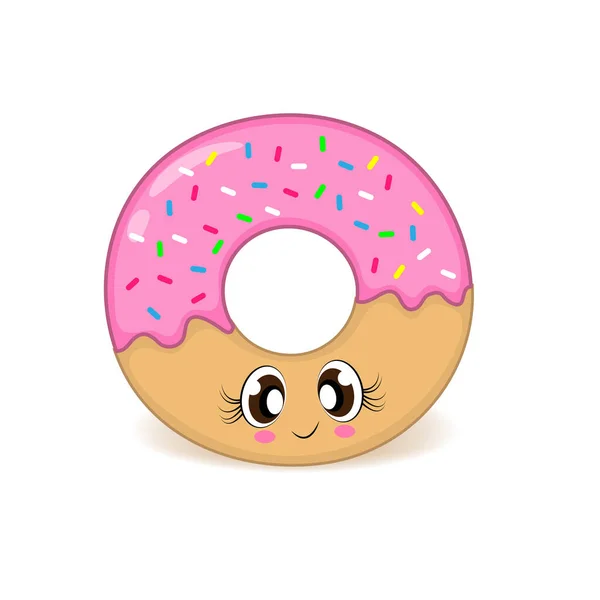 Donut kawaii lindo donut valentines día tarjeta embalaje decoración textil imprimir divertidos personajes para niños libros educativos niños ilustración — Vector de stock