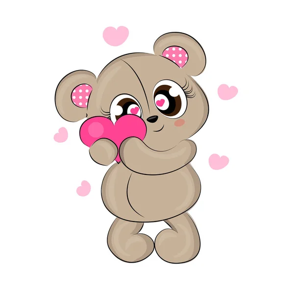 テディベアグリーティングカードバレンタインデーかわいいクマでハート動物キャラクターベクトルイラストデザインかわいいクマ面白いドードルテディベア — ストックベクタ