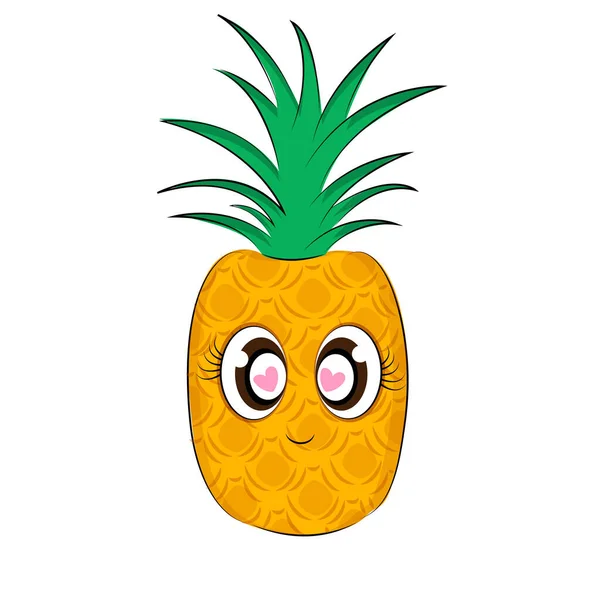 Şirin ananas karakteri Kawaii tarzı şirin çizgi film Vector illüstrasyonunda ambalaj dekorasyonu tekstil hediye kutuları Komik yemek konsepti tasarımı — Stok Vektör