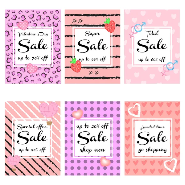 Valentines Day sale and discounts Stylish cards collection in modern design of sales and other flyers with lettering ability to edit text and design poster card label banner layout set — Stock Vector