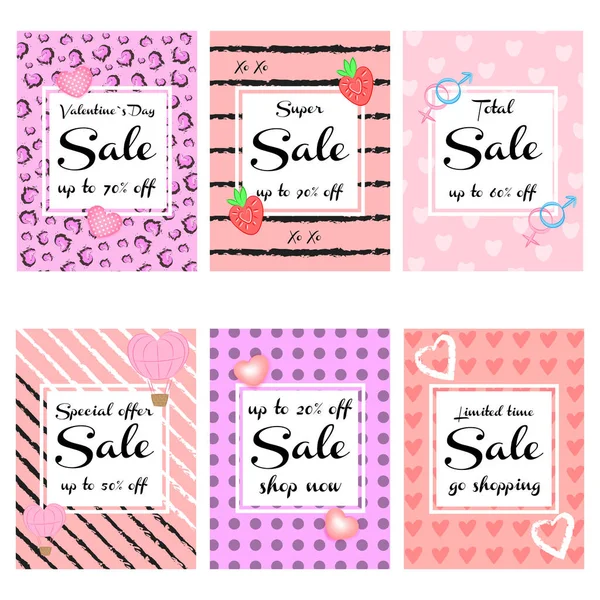 Venta de San Valentín y descuentos Elegante colección de tarjetas en diseño moderno de ventas y otros folletos con capacidad de edición de texto y diseño de la etiqueta de la tarjeta de póster conjunto de diseño de banner — Vector de stock