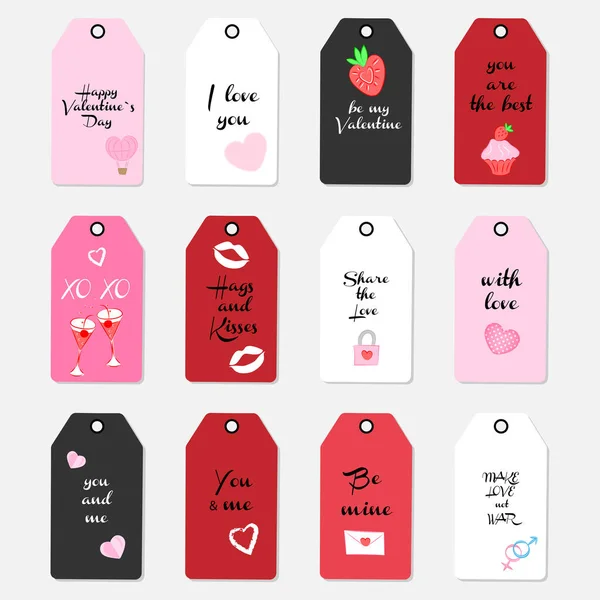 Set of valentines day doodle style card labels valentines day label badge templates with lettering collection bright modern design — Stockvektor