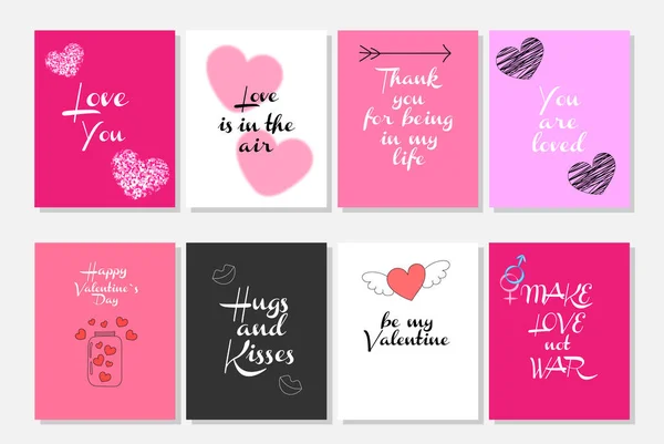 Set of valentine cards in doodle style templates with collection of bright modern design lettering Valentine concept design collection set For banner wallpaper greeting cards. — Wektor stockowy