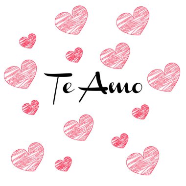 İspanyolca sevgililer günü kartı. Seni siyah ana hatlarıyla seviyorum. Sevgililer günü için beyaz arka plan stil kartına yazı yazıyorsun.