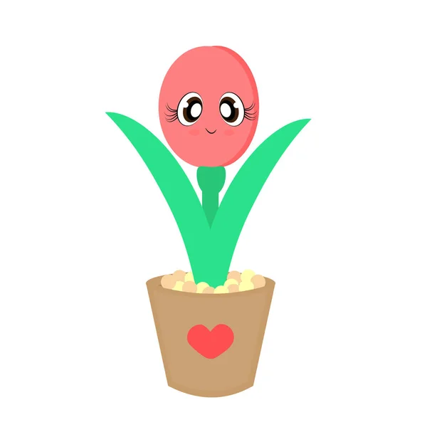 Jardinería lindo tulipán flor decoración una hermosa flor en una olla en la primavera viene la floración. flor de tulipán plantada en una maceta hecha en vector en estilo de dibujos animados kawaii — Archivo Imágenes Vectoriales