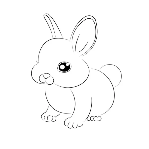 Sketch of a cute rabbit with cute eyes. Black outlines on a white background. Easy coloring book for kids — Stock Vector