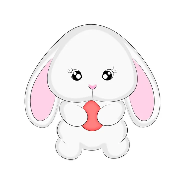 Netter Hase mit Ei Frohe Ostern, Ostereier und Hase im Cartoon-Stil Weißer Hase auf weißem Hintergrund eine Linie, Print für T-Shirt, Tasse, Babybekleidung. Vektorillustration. Vektorillustration — Stockvektor