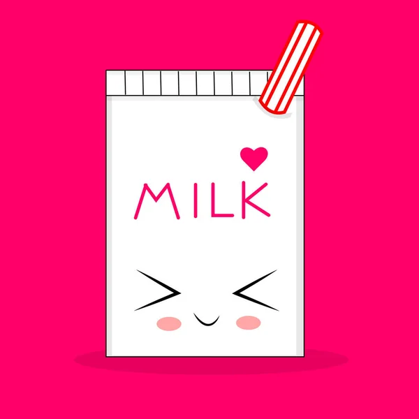 Kawajski charakter, paczka pysznego mleka. Projektowanie pakietów w stylu japońskim, Anime Kawaii Smile Design, Emotion Anime T-shirt Print, Drukuj kartę, Drukuj paczkę, Pokój dla dzieci, Moda Ręcznie rysowane, — Wektor stockowy