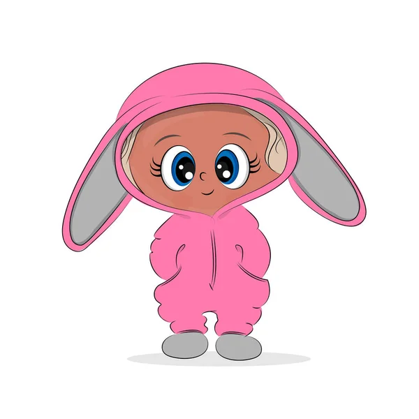 Cute little girl w stroju króliczka, cute baby ilustracji, do projektowania kart, wydrukować na tkaninach, na t-shirt lub pudełko prezentów — Wektor stockowy