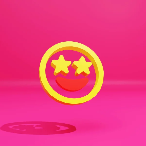 Duygusal Gülümseyen Duygu, yıldız gözleri, pembe arka planda izole edilmiş, 3D görüntüleme, projeleriniz için mükemmel..