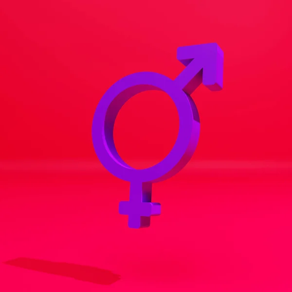 Üç boyutlu transseksüel sembolü, soyut erkek ve kadın sembolleri ve pembe arka planda işaretler.