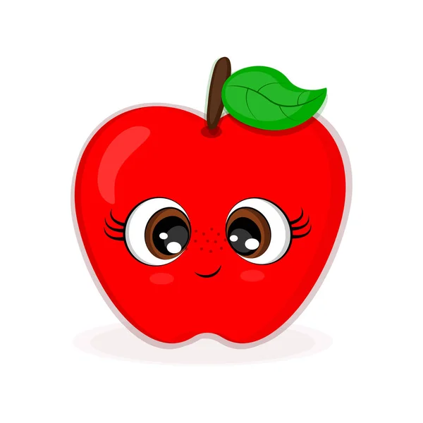 Apple faccia kawaii-like personaggio, simpatico personaggio pera frutta mascotte isolato cartone animato in stile piatto, stampa tessile per t-shirt per l'involucro regalo, decorazione d'interni — Vettoriale Stock