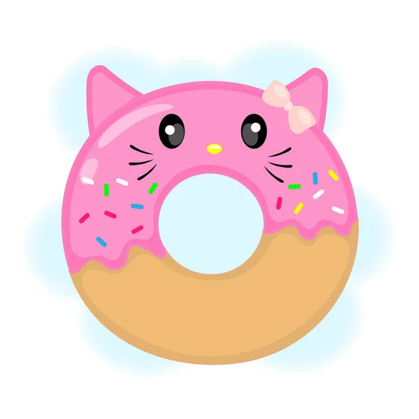 Şirin bir kedi şeklinde bir donut tasviri, Kawaii, Japon tarzı, tekstil baskısı, tişört, hediye paketi.