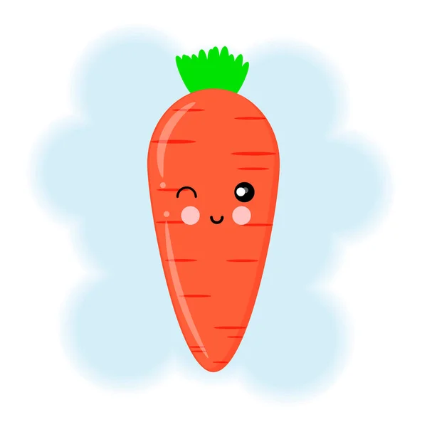 Морковь персонаж Смешной в стиле кавайи, открытка или плакат, печать на упаковке, печать на текстиле, футболка, персонаж с лицом и улыбкой — стоковый вектор